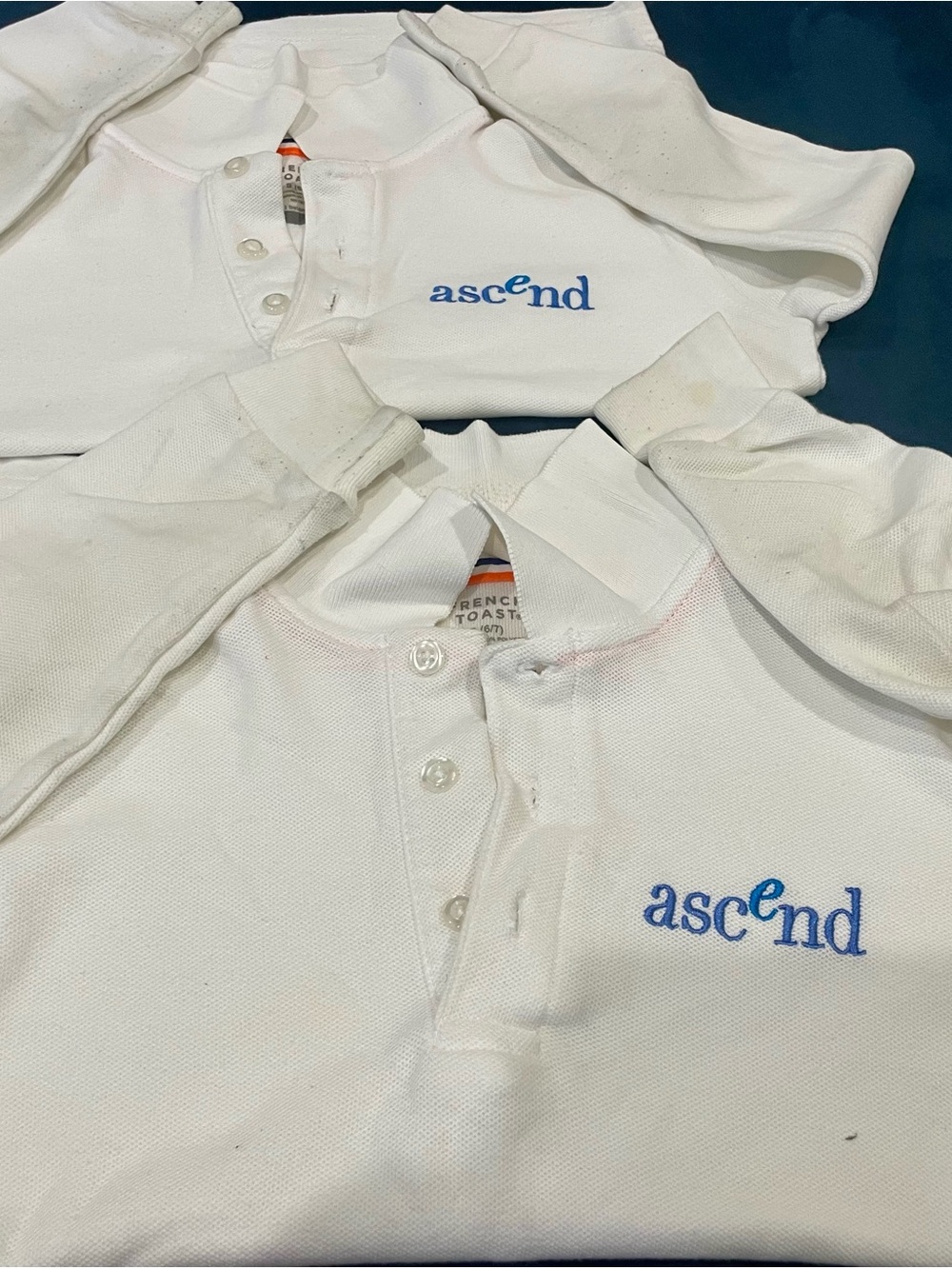 Ascend White Long-Sleeve Polo with Blue Logo - Kids